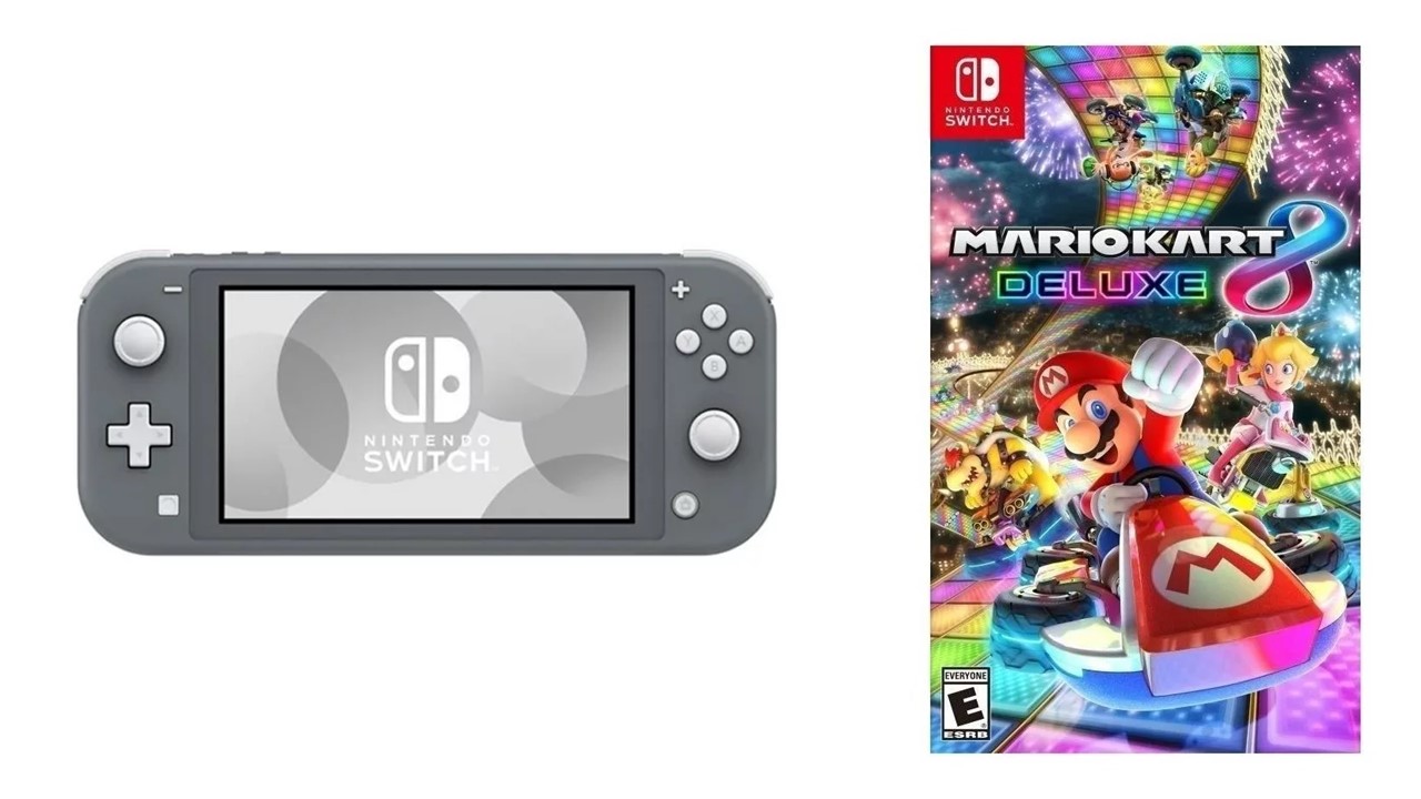 Foto 2 | Nintendo Switch Lite Gris Mas Juego Fisico De Mario Kart 8 Deluxe