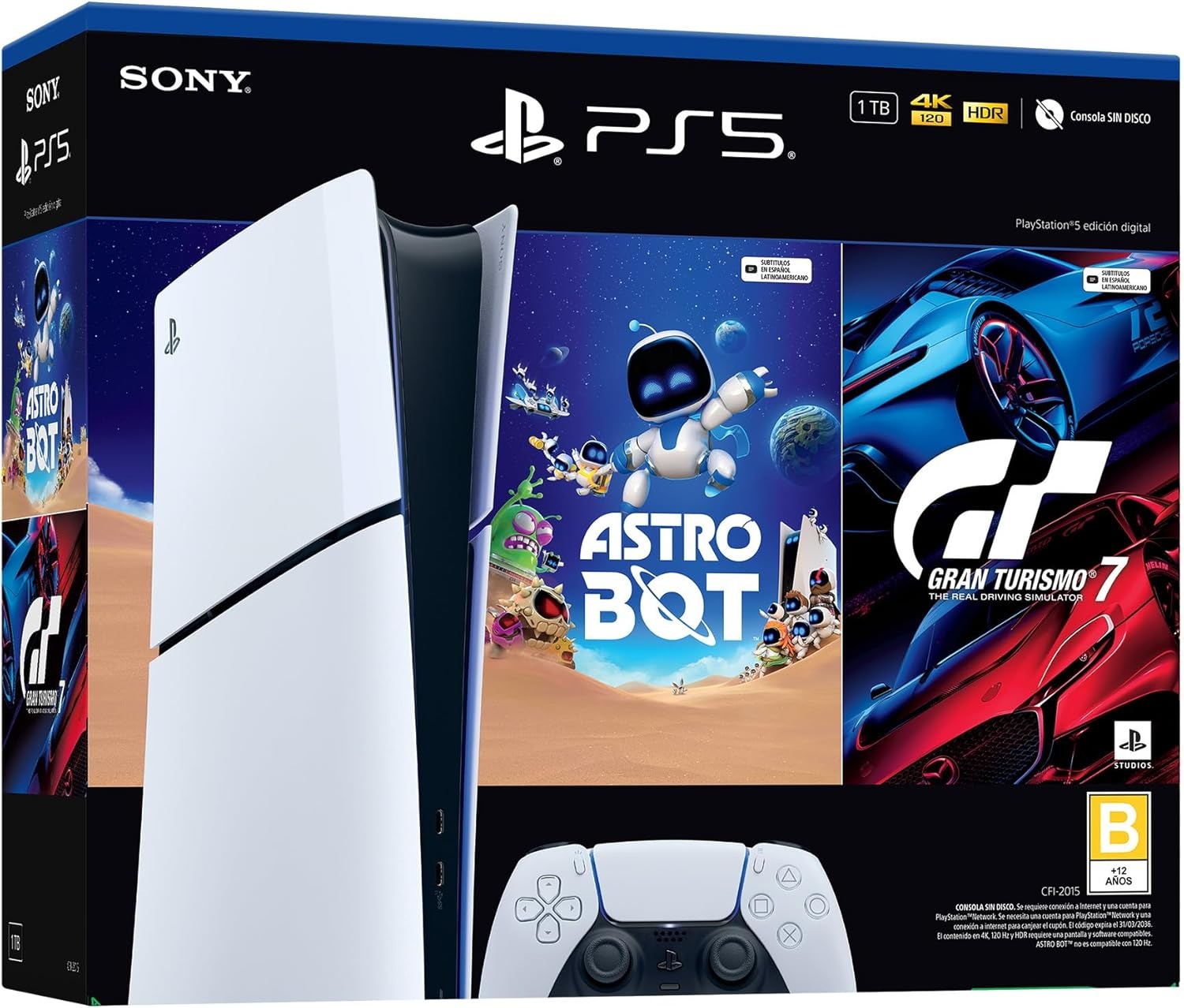 Foto 2 pulgar | Consola Playstation 5 Slim Digital Edition 825 Gb + Pack De 2 Juegos (astro Bot/gran Turismo 7)