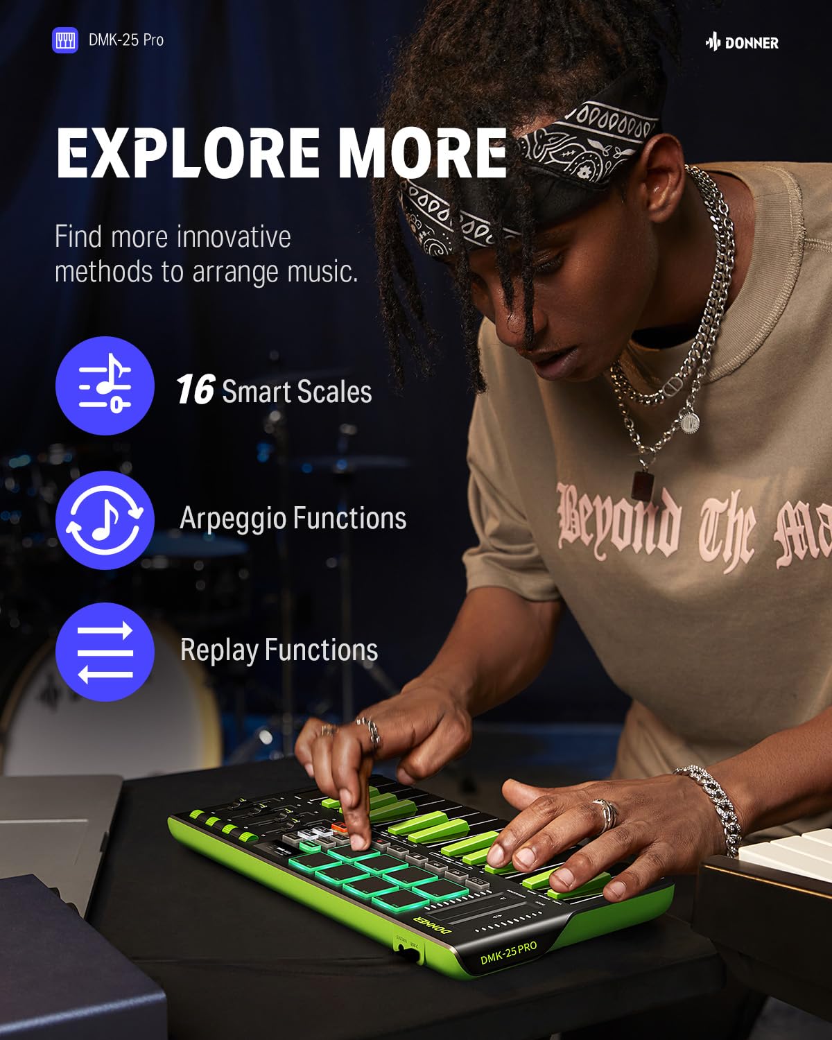 Foto 3 | Controlador De Teclado Midi Donner Dmk25 Pro 25 Mini Key - Venta Internacional.