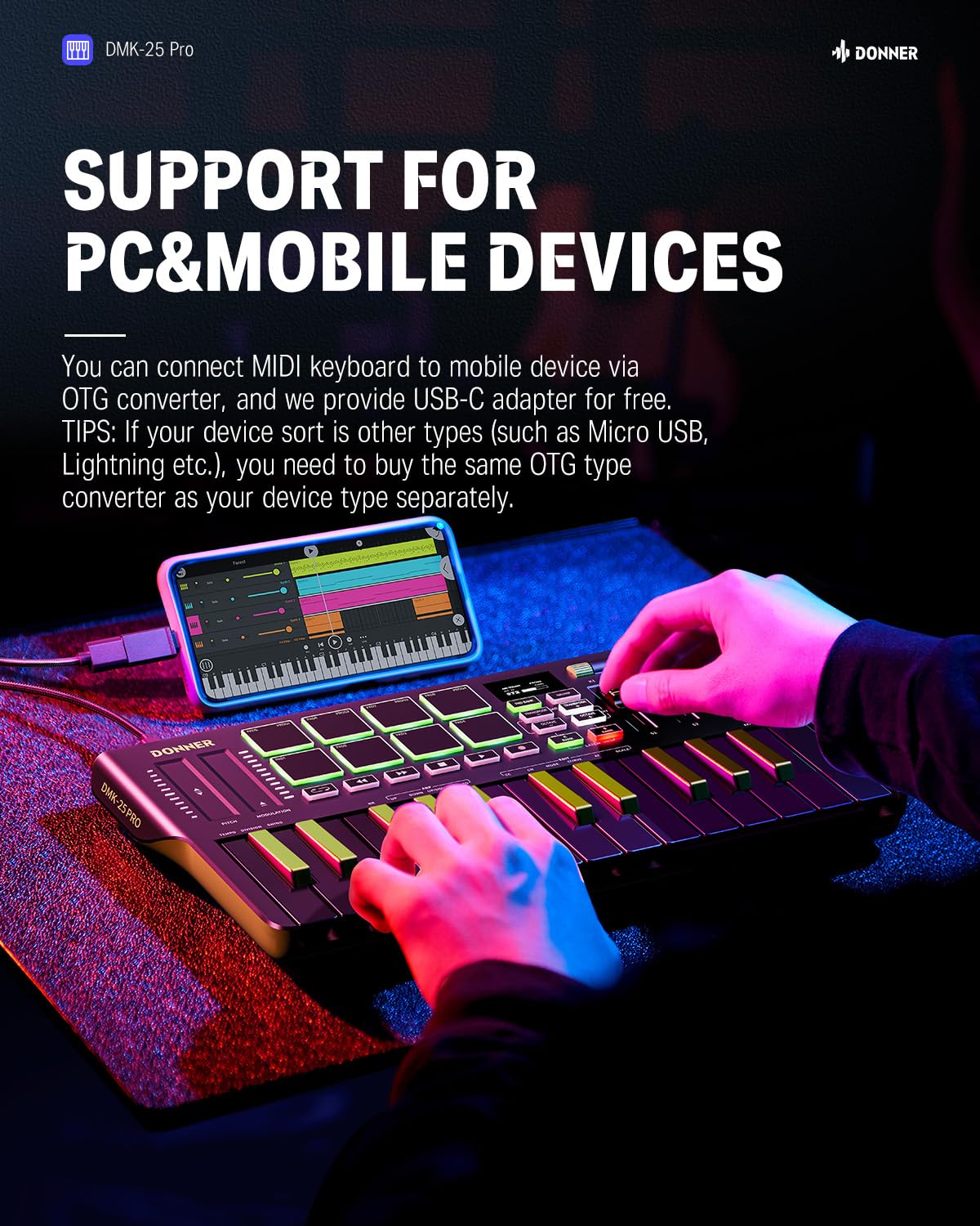 Foto 5 pulgar | Controlador De Teclado Midi Donner Dmk25 Pro 25 Mini Key - Venta Internacional.