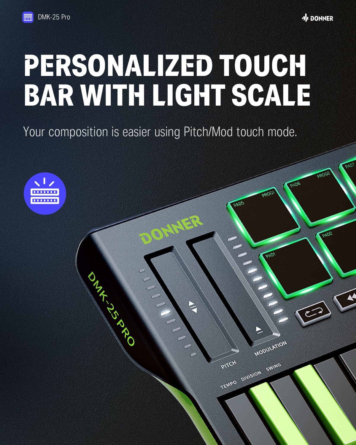 Foto 7 pulgar | Controlador De Teclado Midi Donner Dmk25 Pro 25 Mini Key - Venta Internacional.