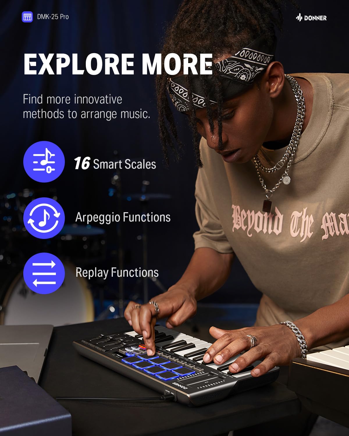 Foto 3 | Controlador De Teclado Midi Donner Dmk25 Pro 25 Mini Key - Venta Internacional.