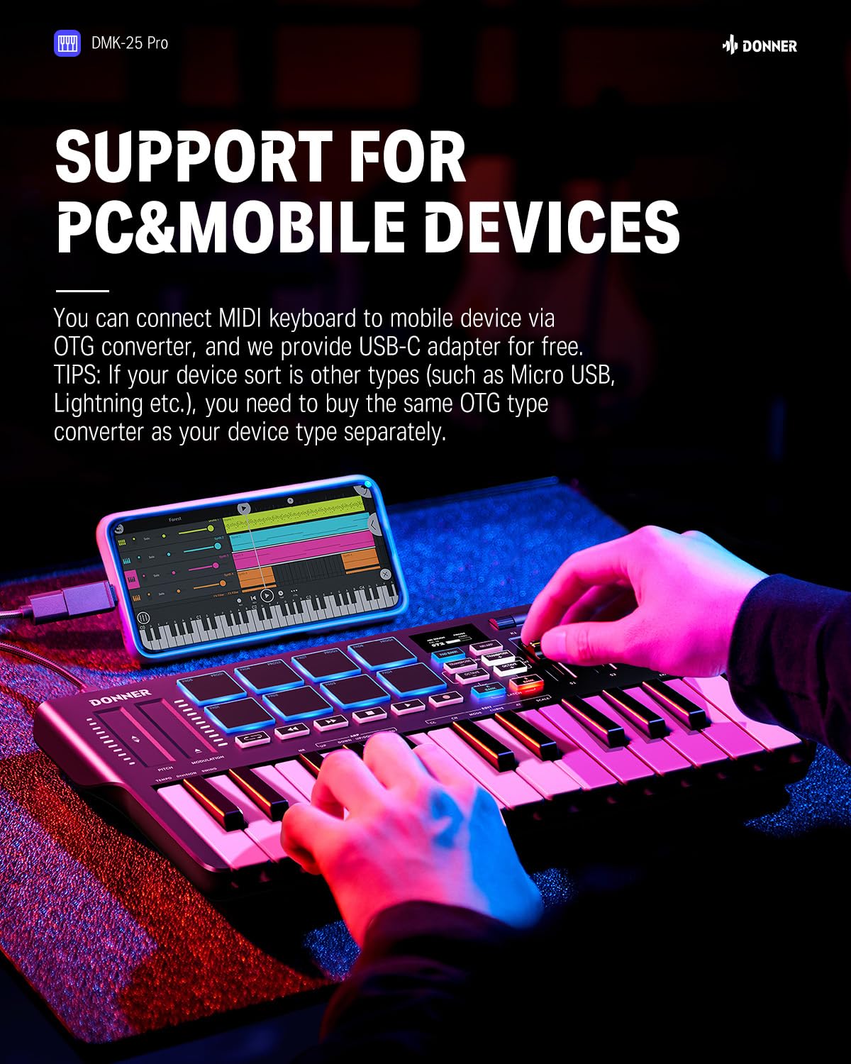 Foto 5 pulgar | Controlador De Teclado Midi Donner Dmk25 Pro 25 Mini Key - Venta Internacional.