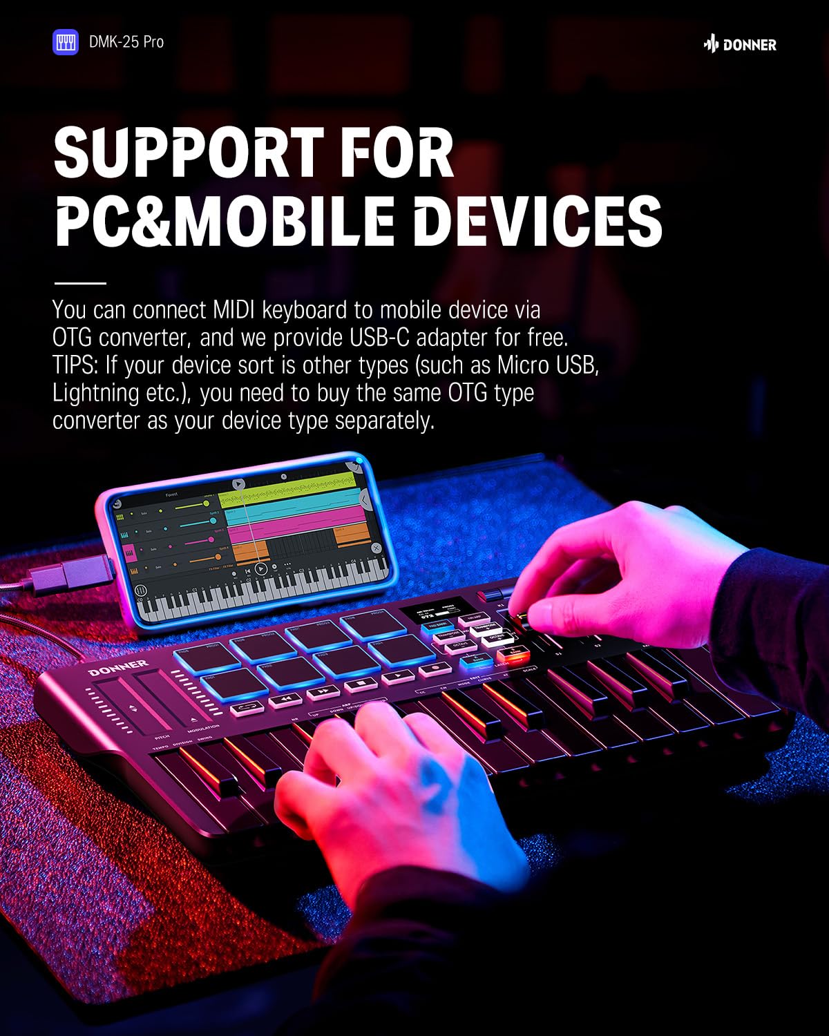 Foto 4 pulgar | Controlador De Teclado Midi Donner Dmk 25 Pro De 25 Teclas Usb-c - Venta Internacional.