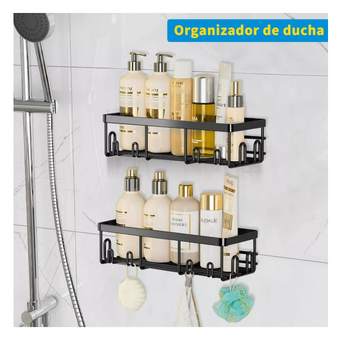 Foto 3 pulgar | Estante Organizador Wünd Negro para Regadera de Baño con Adhesivos
