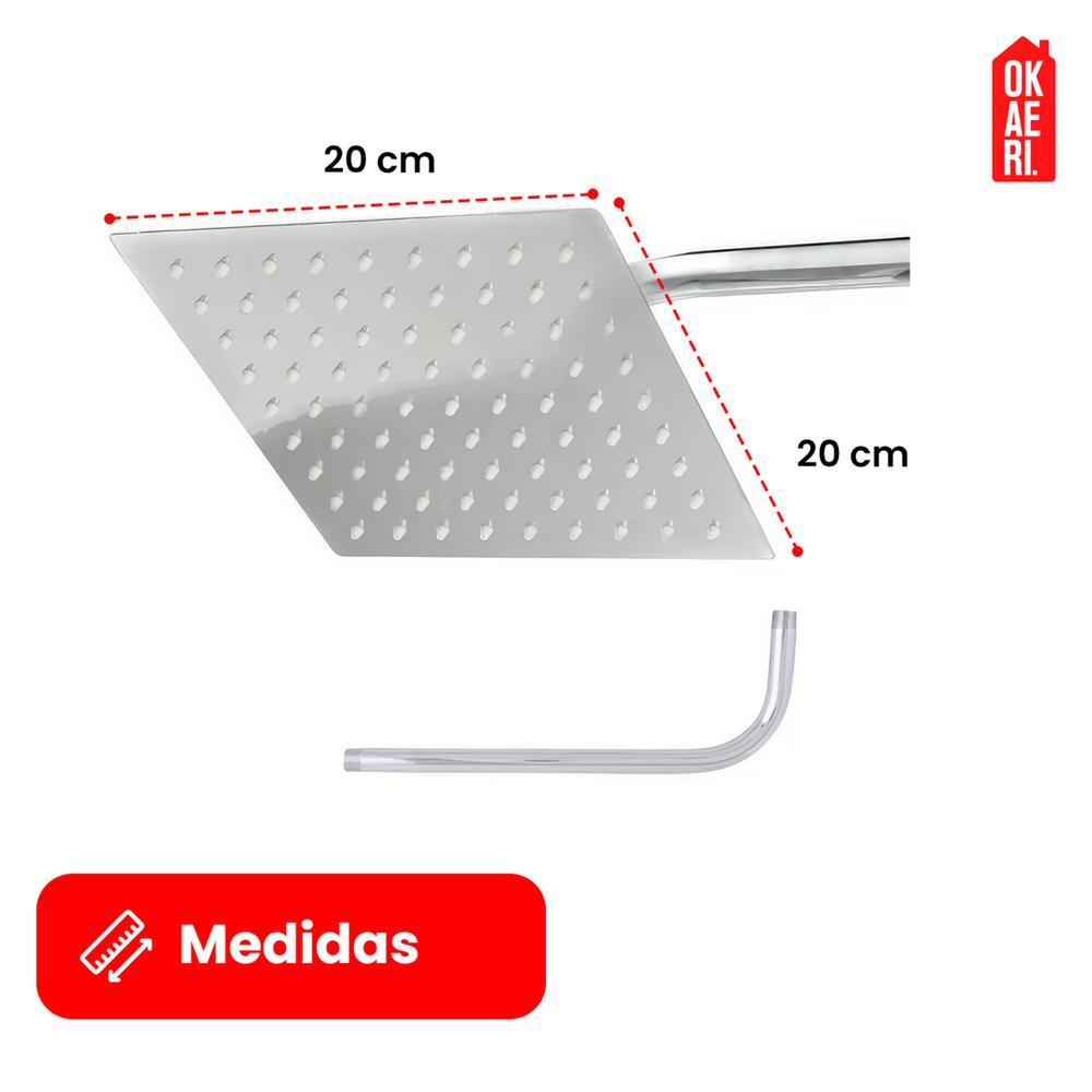 Foto 3 pulgar | Regadera Cuadrada Okaeri 20 x 20 cm con Brazo Acero Inoxidable Plateada