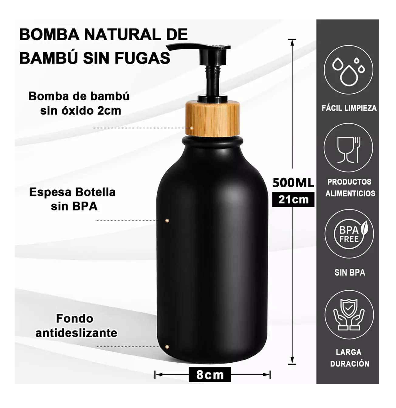 Foto 3 pulgar | Juegos De Baño 3 Dispensador De Jabon De Shampoo Bambu 500 Ml Negro
