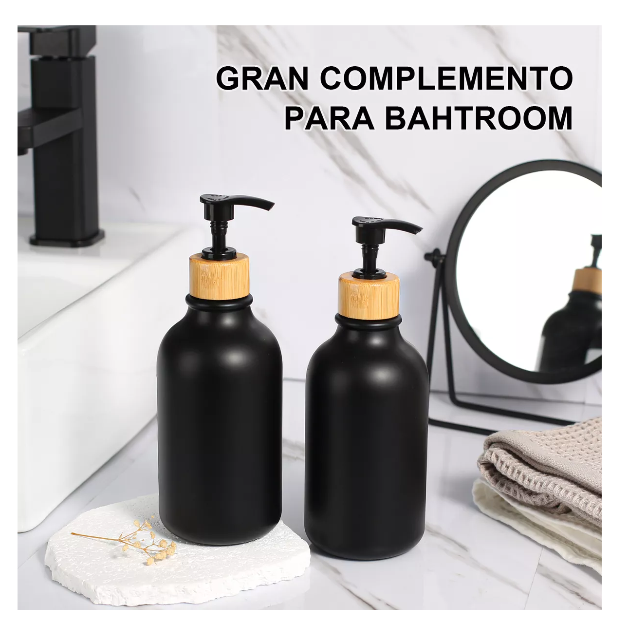 Foto 6 pulgar | Juegos De Baño 3 Dispensador De Jabon De Shampoo Bambu 500 Ml Negro