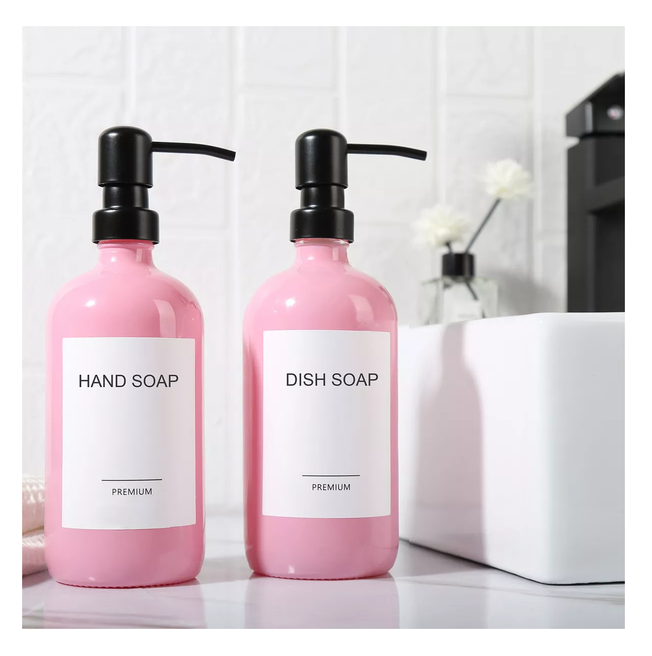 Foto 5 pulgar | Dispensador De Jabon 2 Kit Vidrio Baño Accesorios Rosa