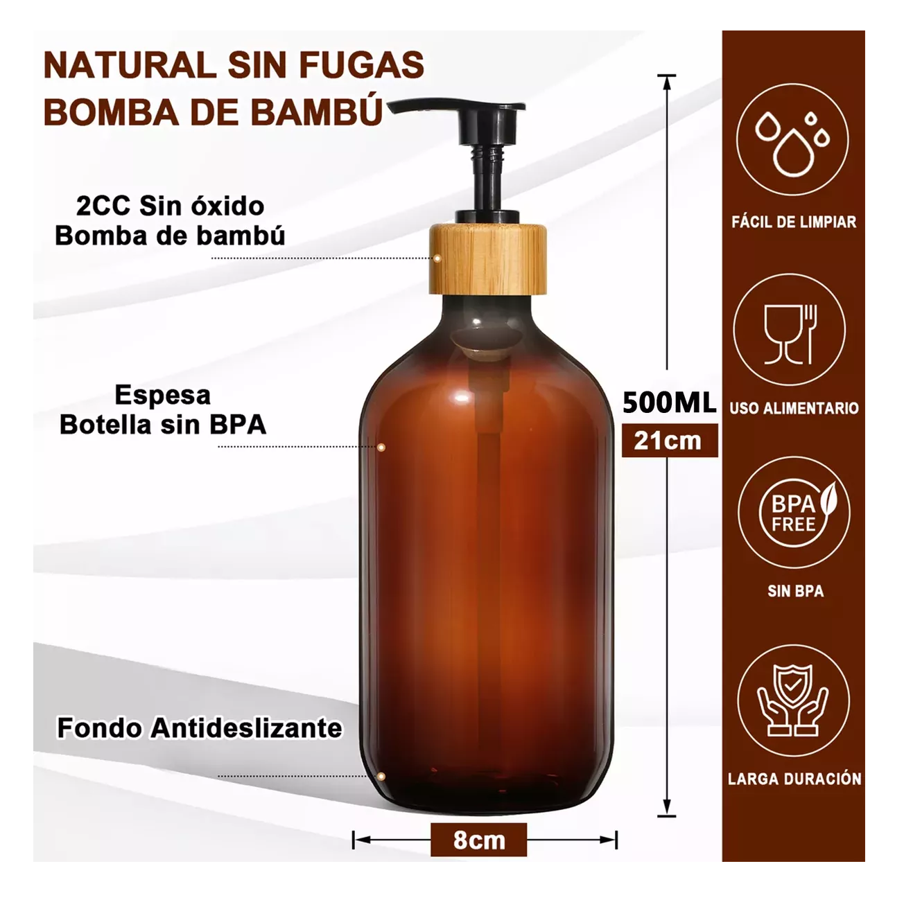 Foto 3 pulgar | Juegos De Baño 3 Dispensador De Jabon De Shampoo Bambu 500 Ml Marron