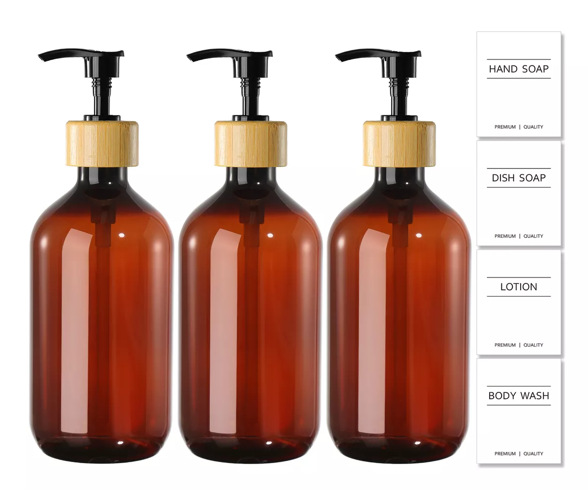 Foto 4 pulgar | Juegos De Baño 3 Dispensador De Jabon De Shampoo Bambu 500 Ml Marron