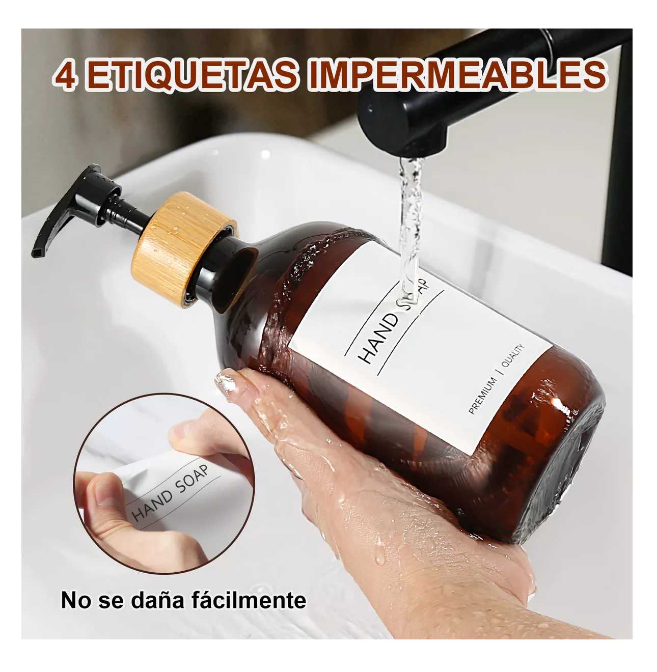 Foto 5 pulgar | Juegos De Baño 3 Dispensador De Jabon De Shampoo Bambu 500 Ml Marron