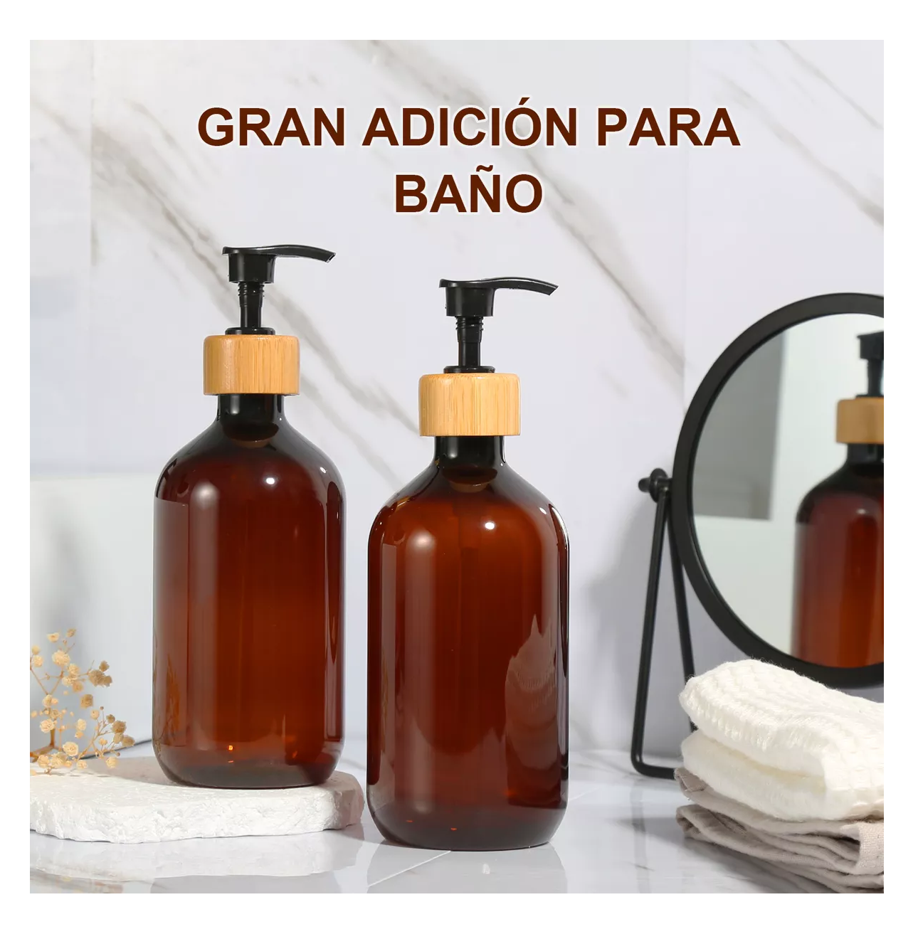 Foto 6 pulgar | Juegos De Baño 3 Dispensador De Jabon De Shampoo Bambu 500 Ml Marron