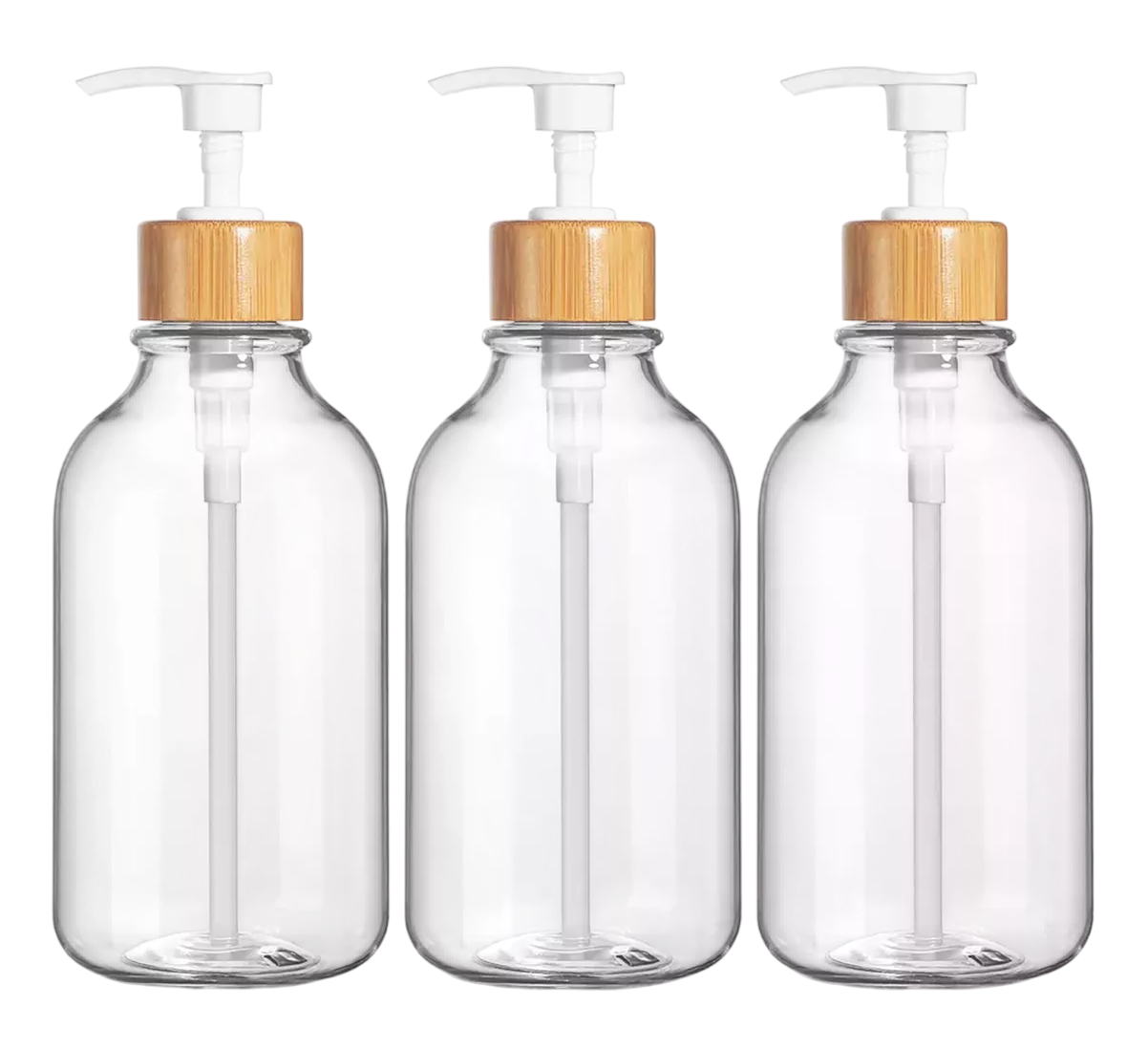 Foto 1 | Juegos De Baño 3 Dispensador De Jabon De Shampoo Bambu 500 Ml Transparente
