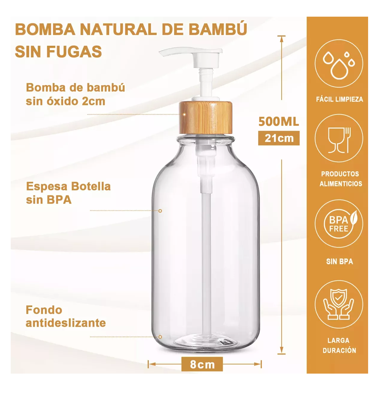 Foto 3 pulgar | Juegos De Baño 3 Dispensador De Jabon De Shampoo Bambu 500 Ml Transparente