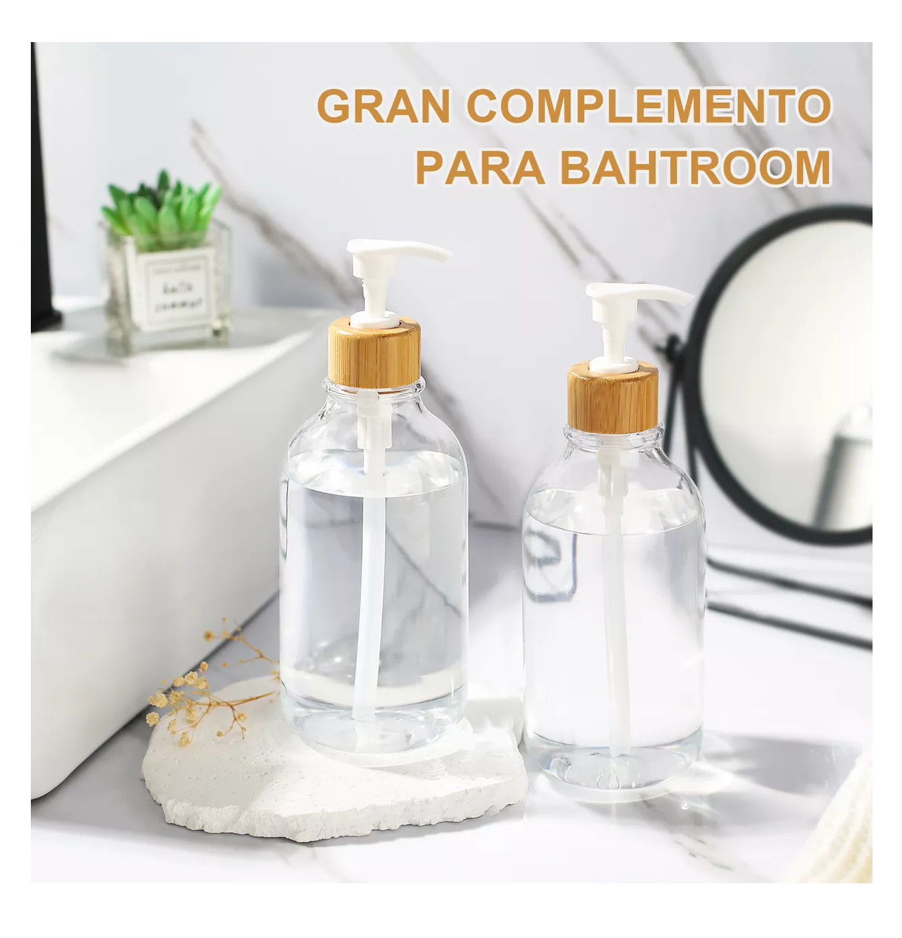 Foto 4 pulgar | Juegos De Baño 3 Dispensador De Jabon De Shampoo Bambu 500 Ml Transparente