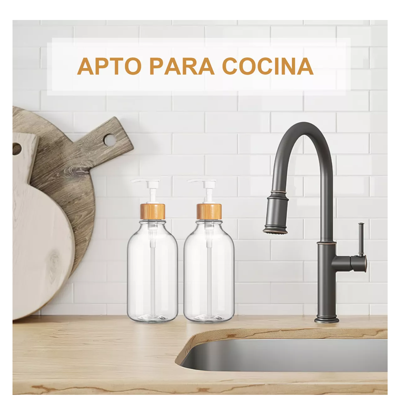 Foto 5 pulgar | Juegos De Baño 3 Dispensador De Jabon De Shampoo Bambu 500 Ml Transparente
