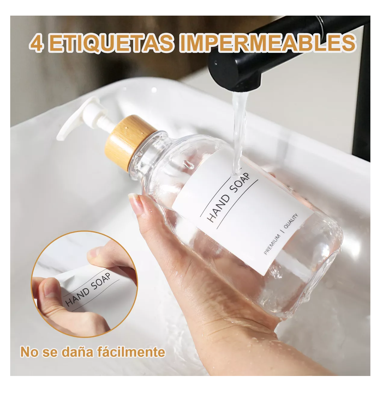 Foto 6 pulgar | Juegos De Baño 3 Dispensador De Jabon De Shampoo Bambu 500 Ml Transparente