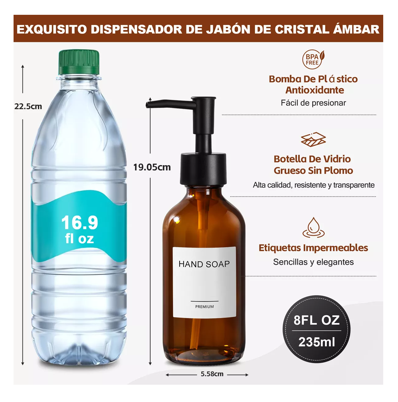 Foto 3 pulgar | Dispensador De Jabon Liquido 4 Kit De Baño Y Cocina Marrón
