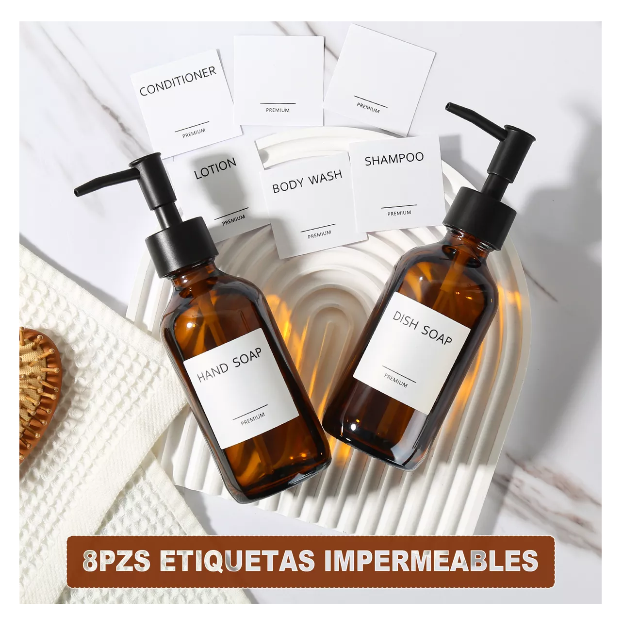 Foto 5 | Dispensador De Jabon Liquido 4 Kit De Baño Y Cocina Marrón