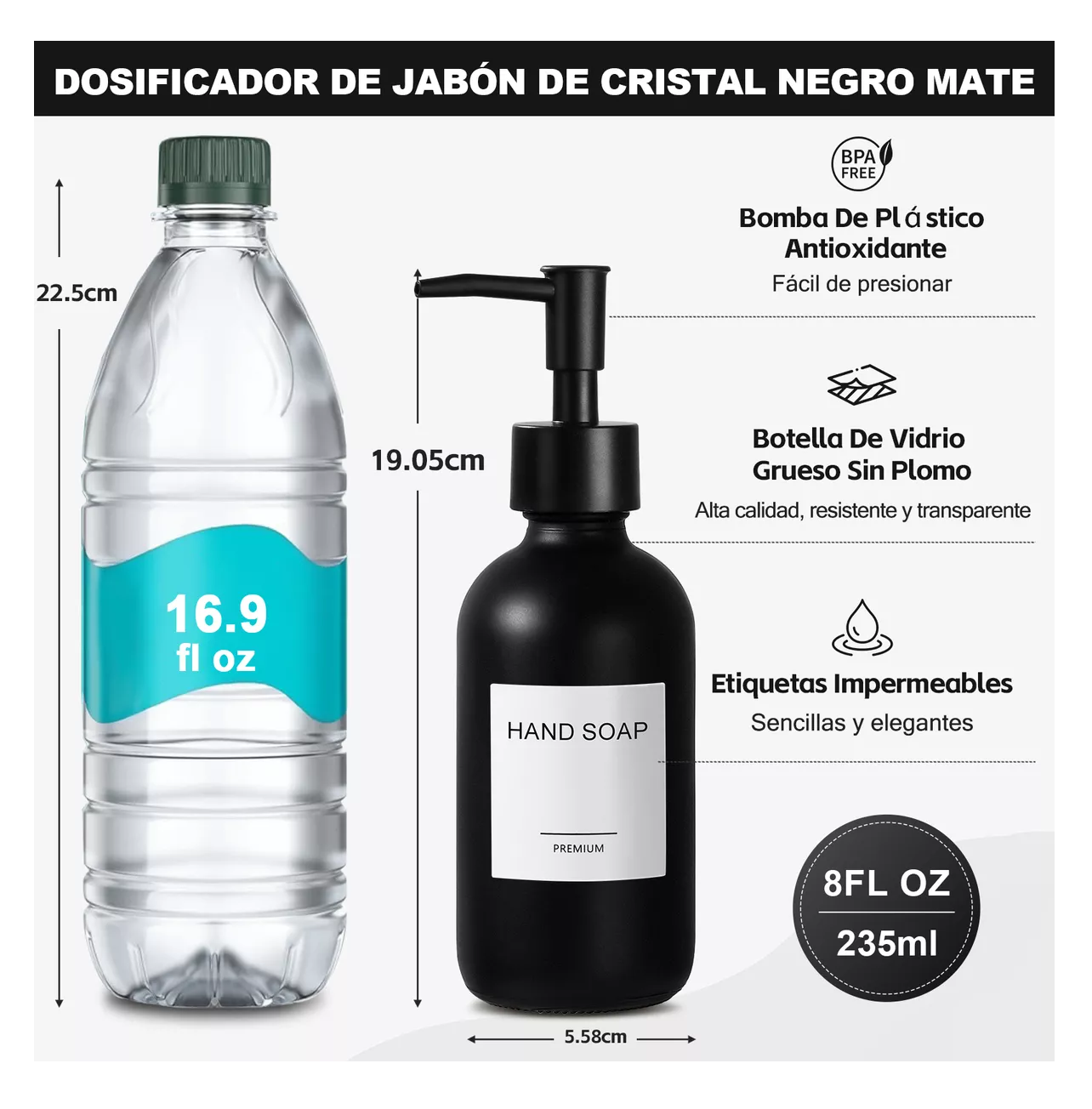 Foto 3 pulgar | Dispensador De Jabon Liquido 4 Kit De Baño Y Cocina Negro