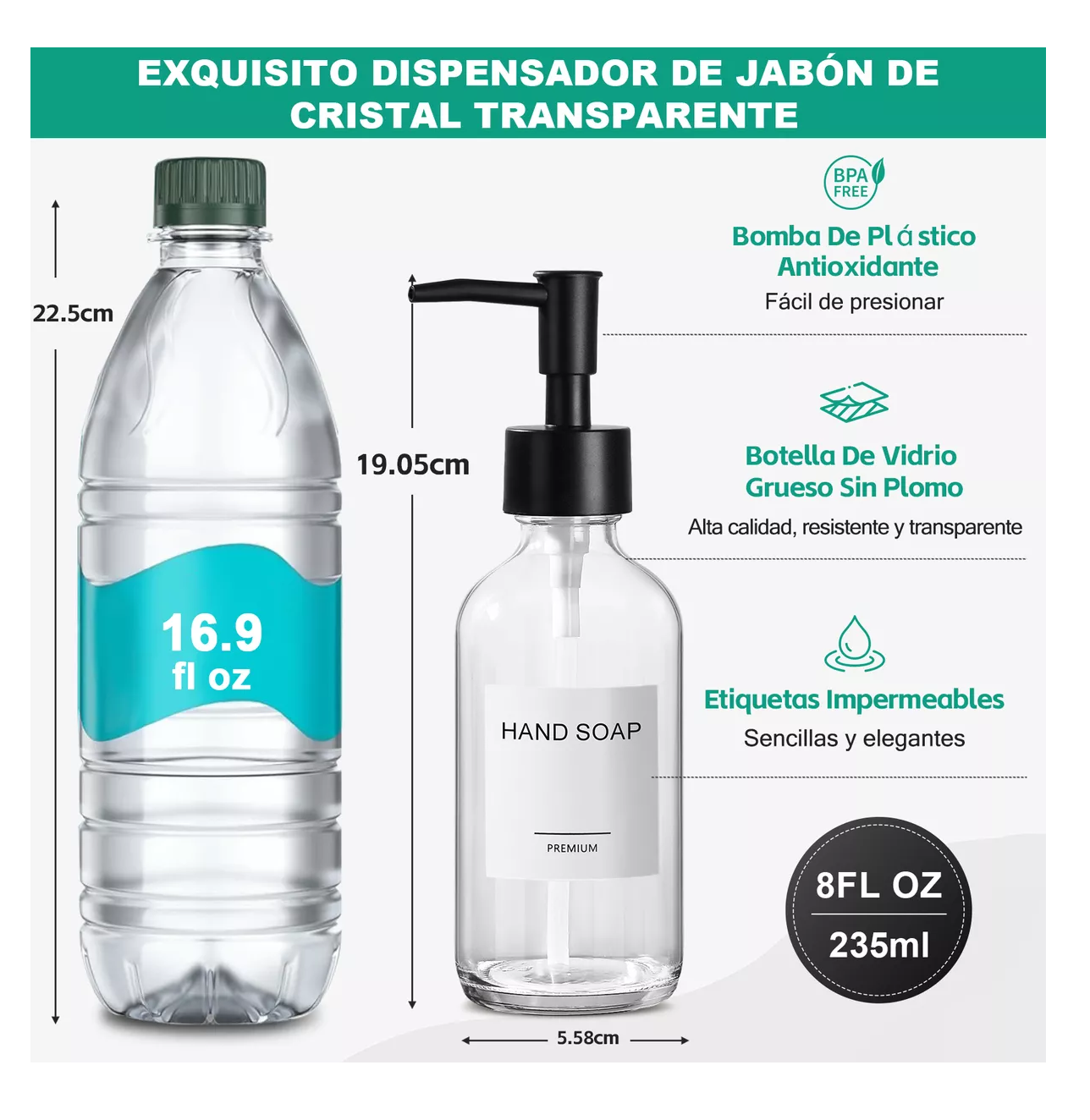 Foto 3 pulgar | Dispensador De Jabon Liquido 4 Kit De Baño Y Cocina Transparente