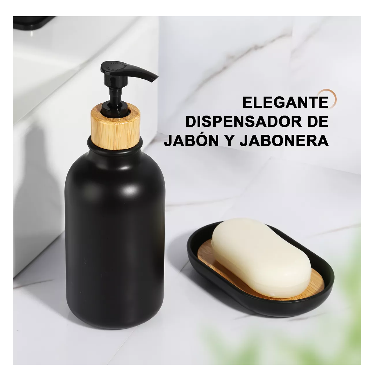 Foto 5 pulgar | Set de Baño con Cortina 8 Pieza des Plástico y Bambú Negro 500 ml
