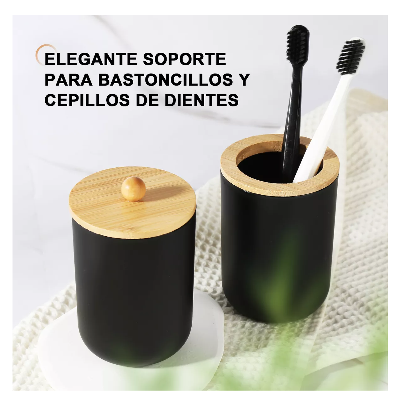 Foto 6 pulgar | Set de Baño con Cortina 8 Pieza des Plástico y Bambú Negro 500 ml