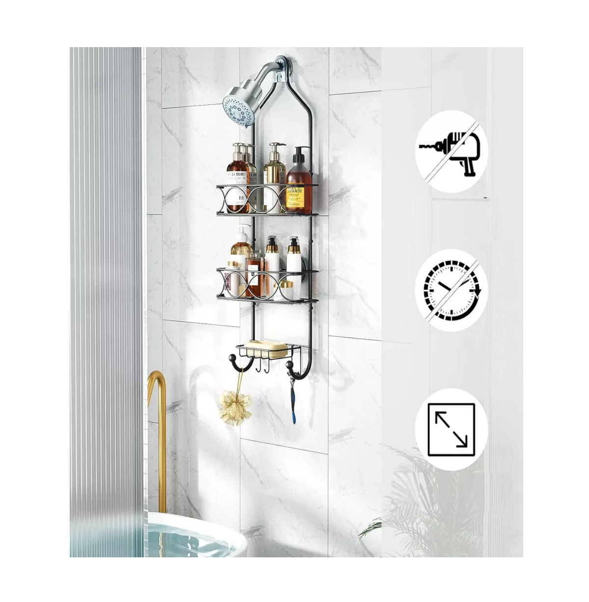 Foto 3 pulgar | Organizadore Para Baño Cocina Pared Repisa Estante 3 Niveles Belug Negro