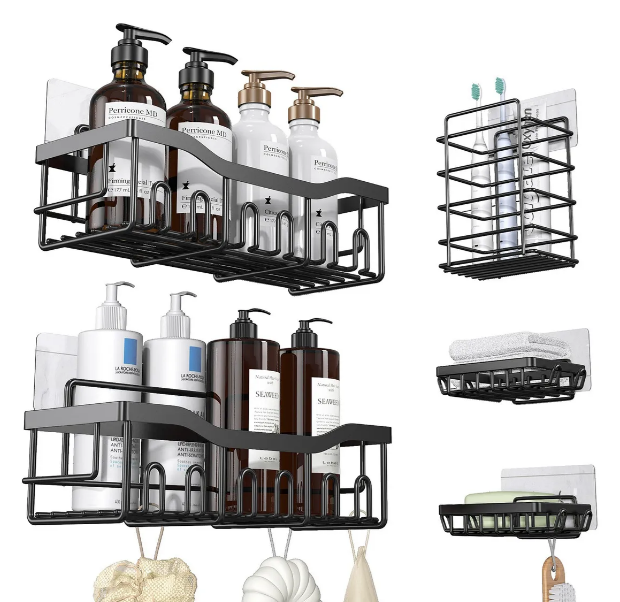 Set Xtellar De 5 Estante Organizador Regadera De Baño Con Adhesivos Color Negro