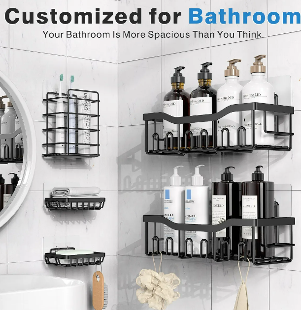 Foto 2 | Set Xtellar De 5 Estante Organizador Regadera De Baño Con Adhesivos Color Negro