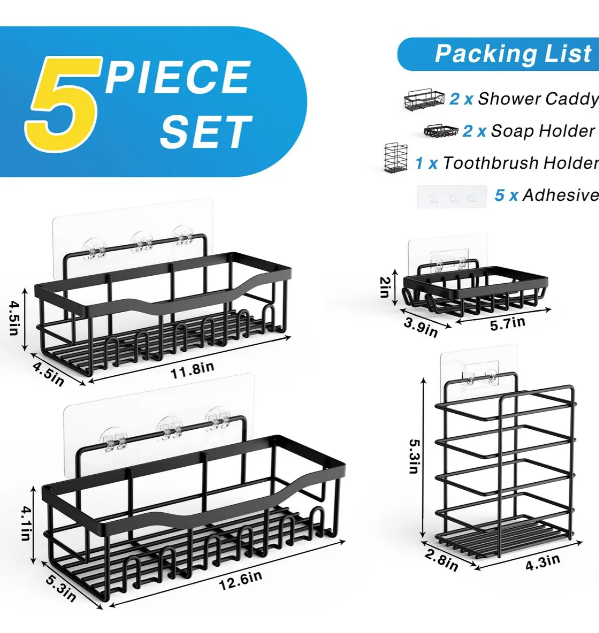 Foto 4 pulgar | Set Xtellar De 5 Estante Organizador Regadera De Baño Con Adhesivos Color Negro