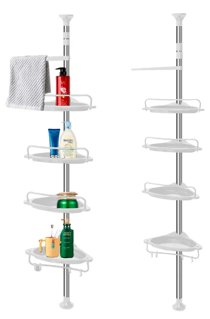 Organizador Esquinero de Regadera Xtellar Telescópico 4 Estantes + 1 Toallero