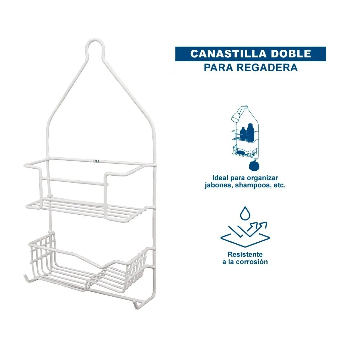 Foto 3 | Canastilla Para Regadera, Doble, Rectangular, Eo Safe Imports Esi-18904 Blanco