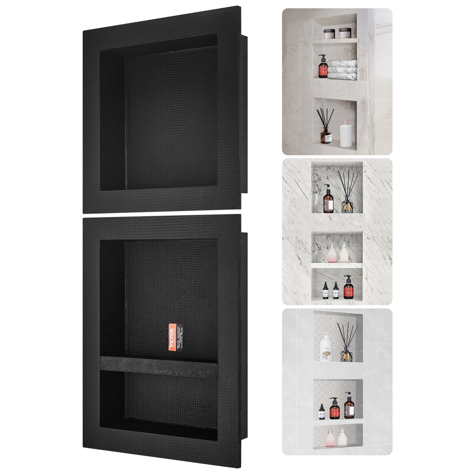 Hornacina De Ducha Vevor Ready Para Azulejos Con Estante Triple De 40 X 40 Cm, Color Negro - Venta Internacional.