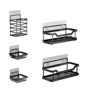 Foto 1 | Set Estante Sin Taladro Con Ganchos Color Negro 5 Piezas Eo Safe Imports Esi-18902 Negro