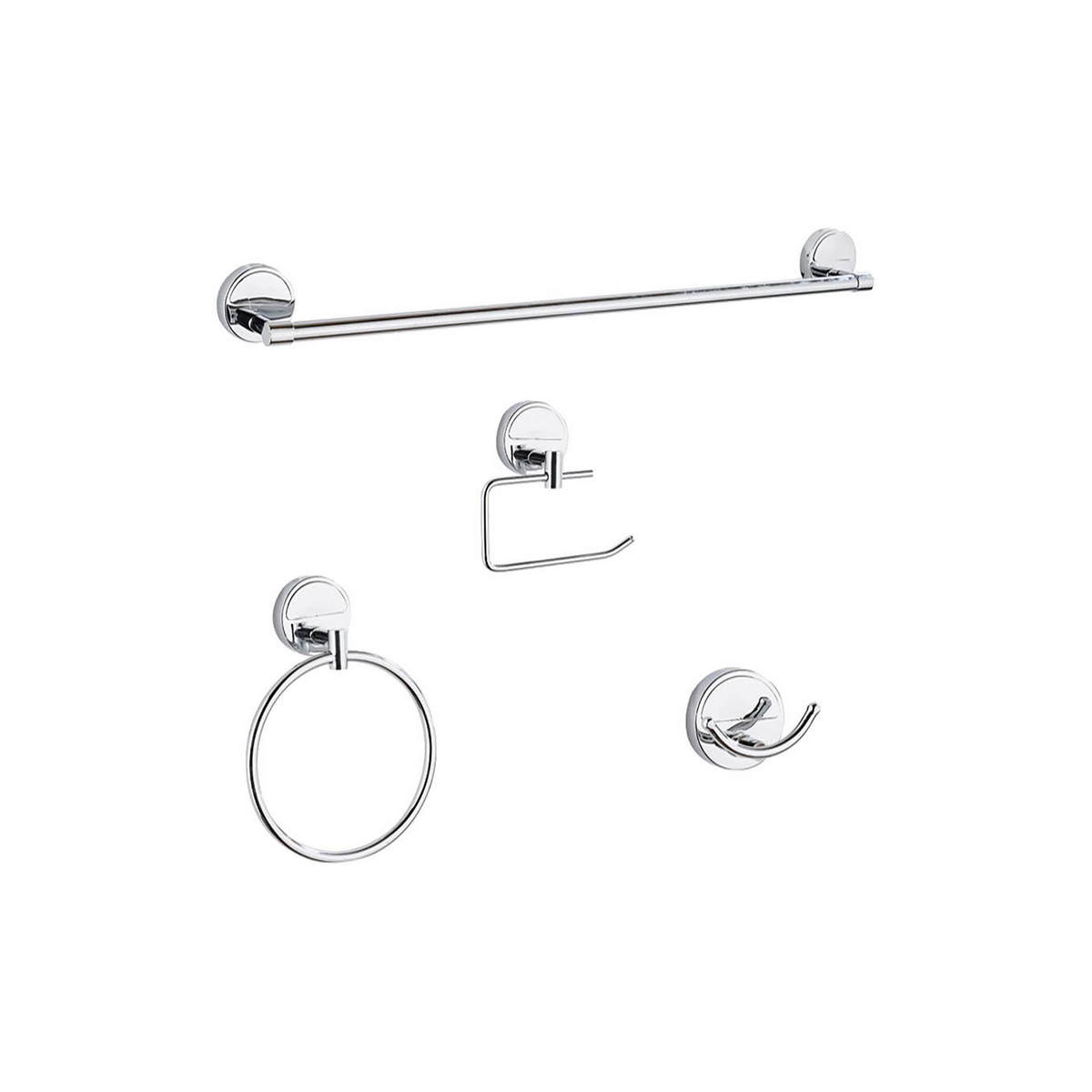 Juego Accesorios Baño Dica 4 PZAS de Cromo Toallero Barra Argolla Portarrollo y Gancho Doble