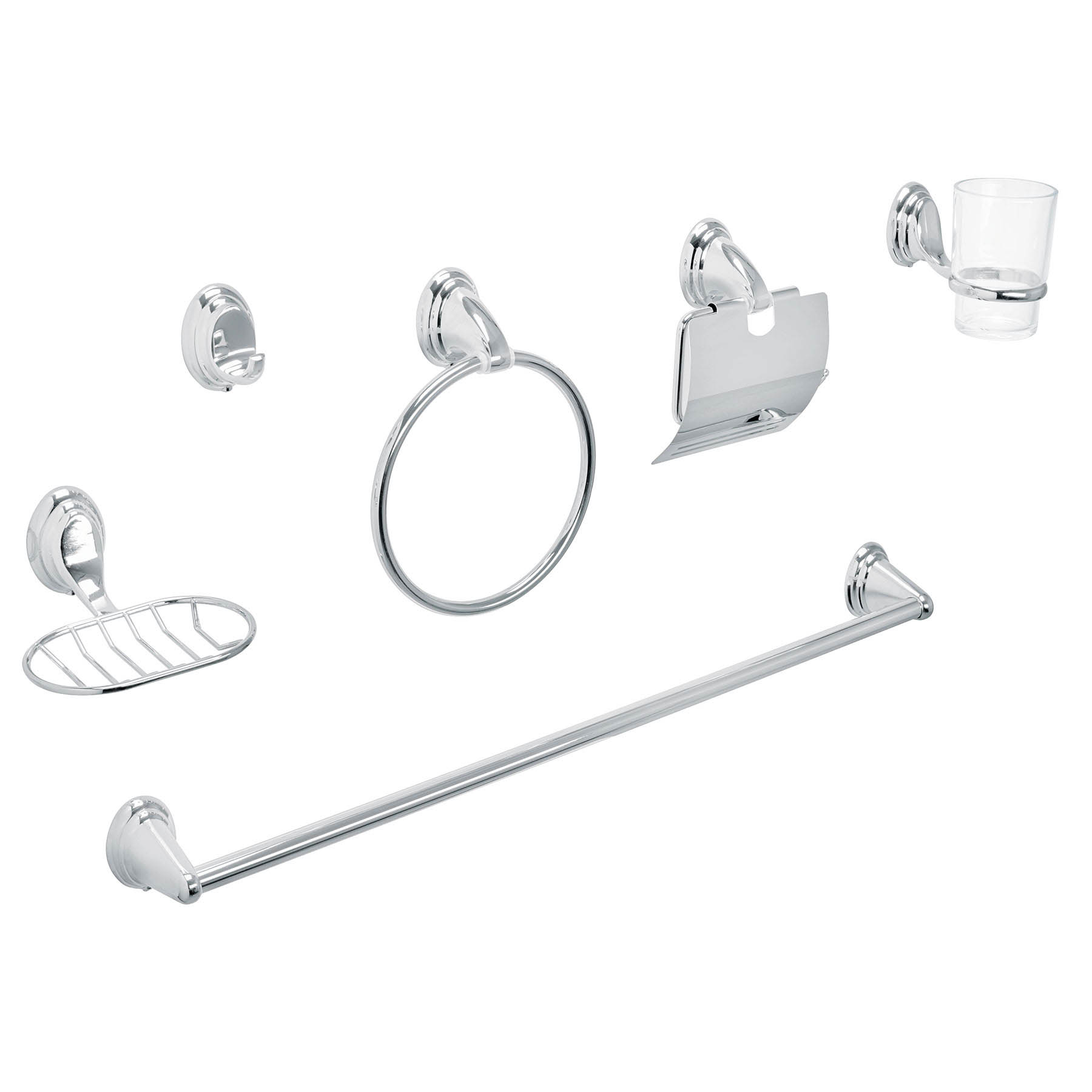 Juego De 6 Accesorios P/baño Foset Aqa-4003 Color Plata Cromo Chapetón Ovalado