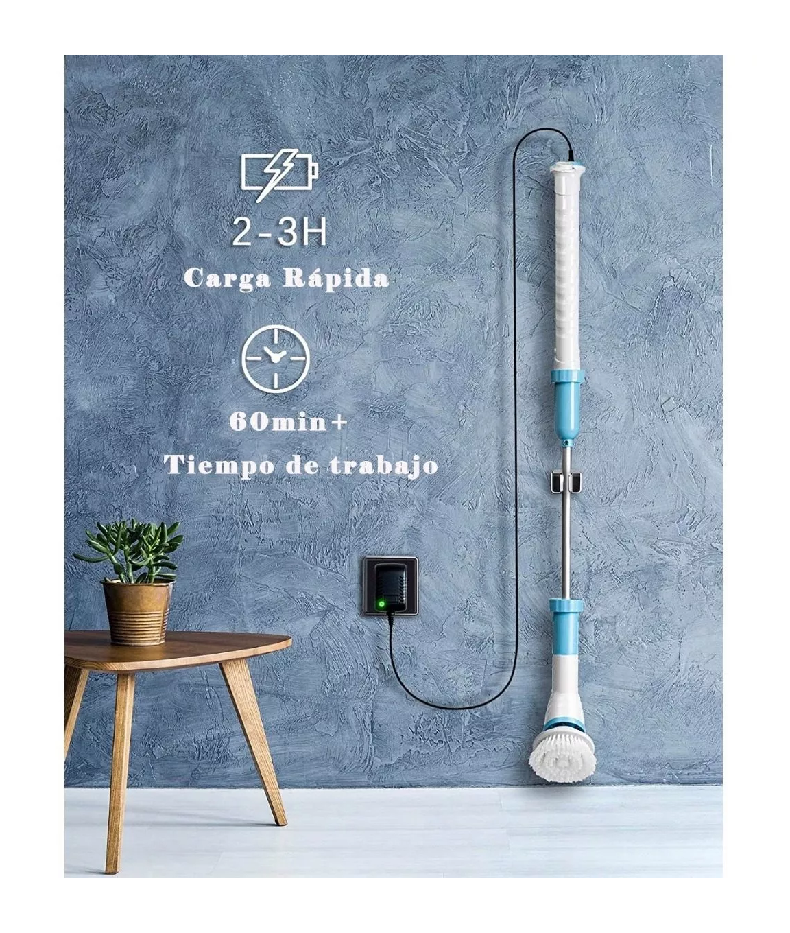 Foto 2 | Cepillo Limpiador de Baño Belug Eléctrico Inalámbrico Giratorio color Blanco con Azul