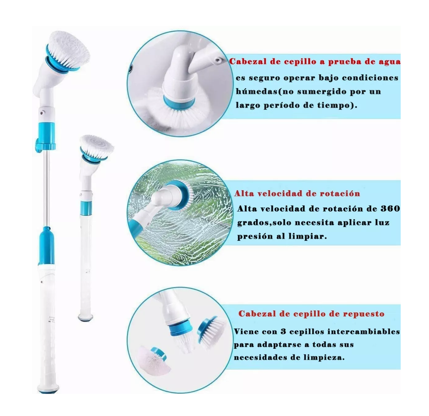 Foto 5 pulgar | Cepillo Limpiador de Baño Belug Eléctrico Inalámbrico Giratorio color Blanco con Azul