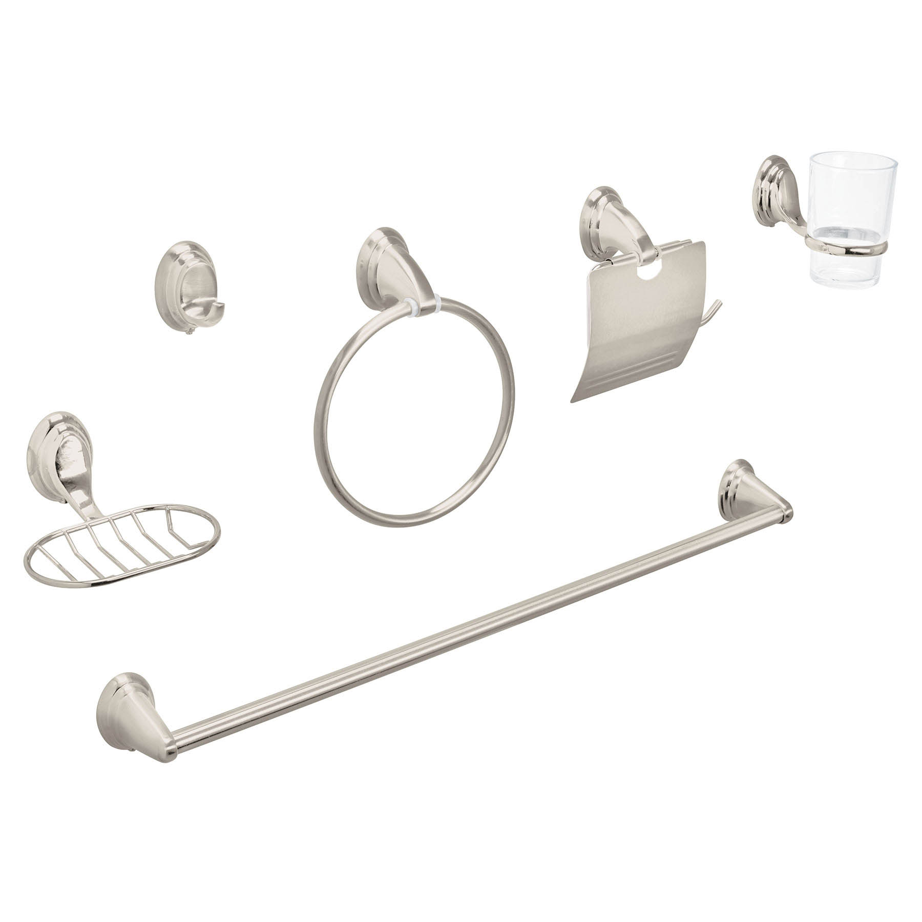 Juego de 6 Accesorios para Baño Foset Aqa-4003n color Plata Chapetón Ovalado