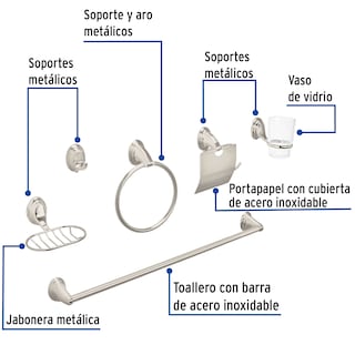 Foto 2 | Juego de 6 Accesorios para Baño Foset Aqa-4003n color Plata Chapetón Ovalado