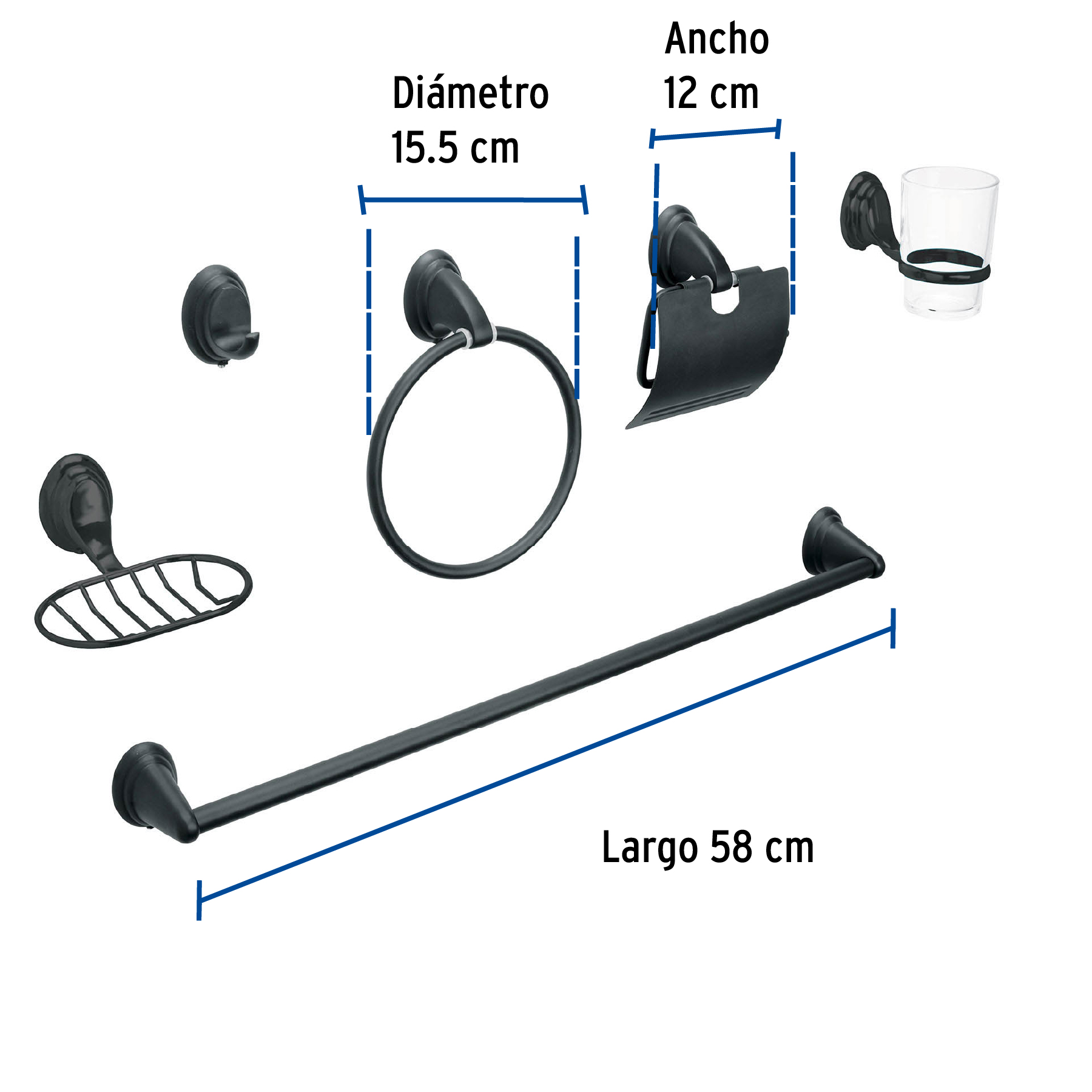 Foto 4 pulgar | Juego de 6 Accesorios Foset AQA-4003M color Negro para Baño Chapetón Ovalado