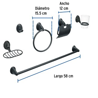 Foto 3 | Juego de 6 Accesorios Foset AQA-4003M color Negro para Baño Chapetón Ovalado