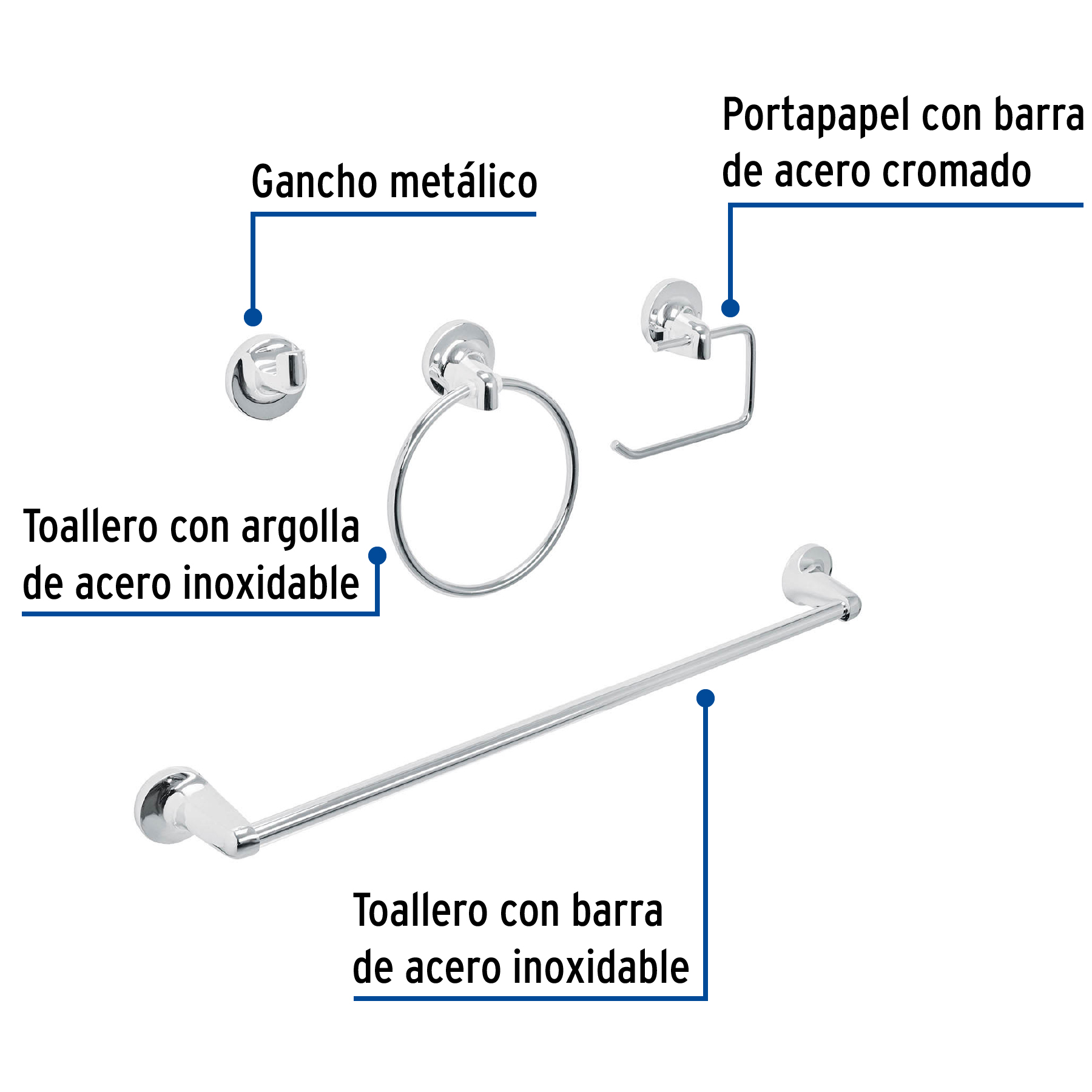Foto 3 pulgar | Juego de Accesorios para Baño Foset Acabado Cromo 4 Piezas