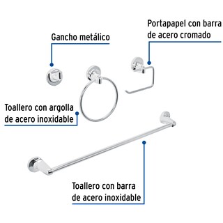 Foto 2 | Juego de Accesorios para Baño Foset Acabado Cromo 4 Piezas