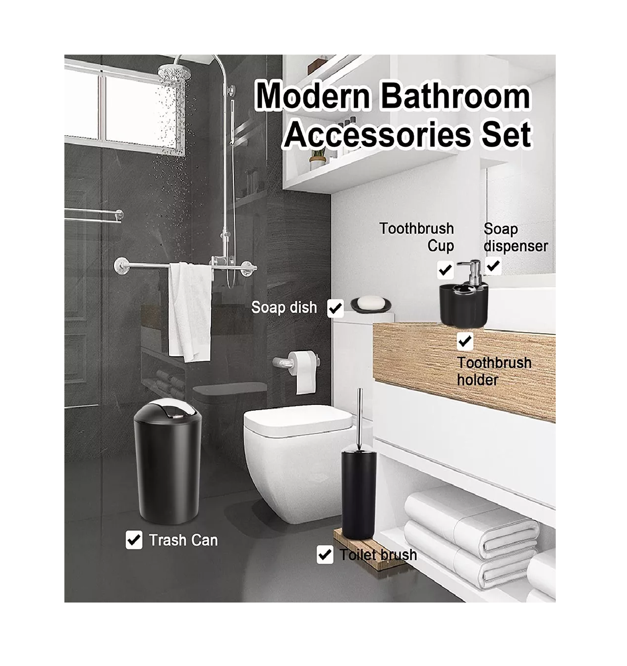 Foto 4 pulgar | Juego de Accesorios de Baño Belug Negro 6 Piezas