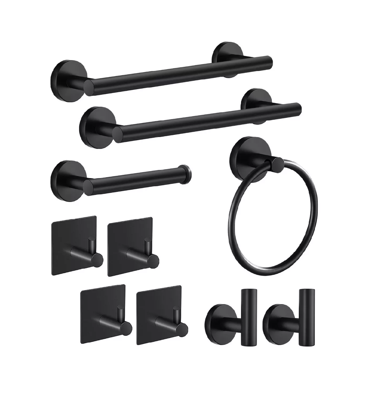 Juego Set de Accesorios para Baño Negro de Acero Inoxidable 10 PZAS