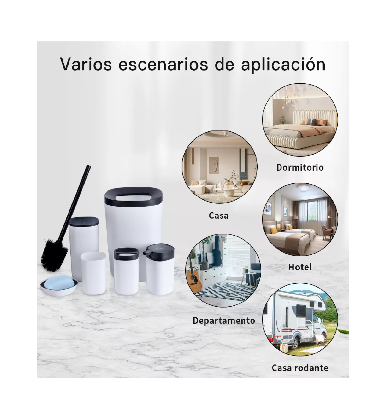 Foto 3 pulgar | Juego de Accesorios de Baño y Tocador BELUG Plástico Mate 6 Piezas Blanco