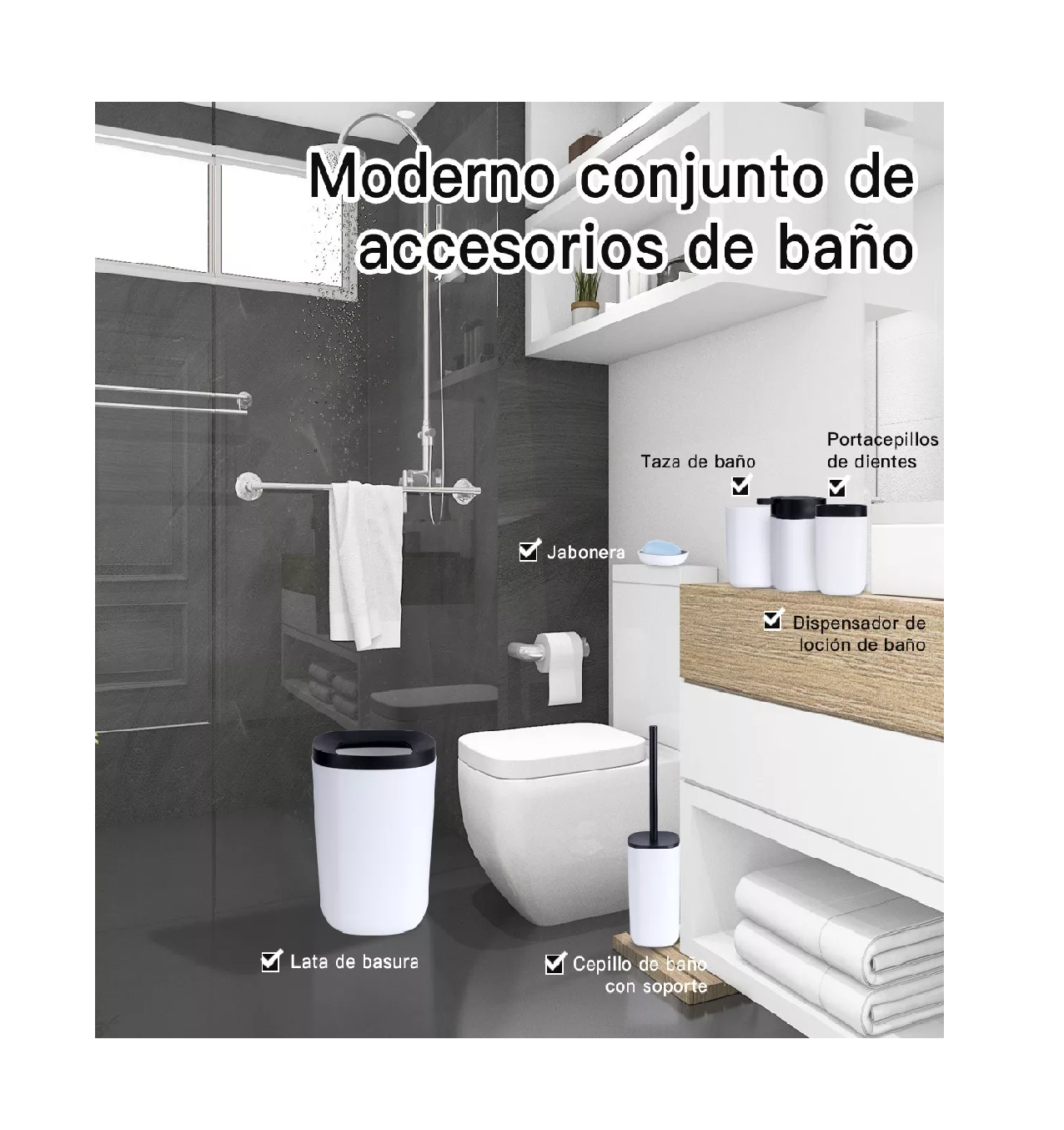 Foto 5 pulgar | Juego de Accesorios de Baño y Tocador BELUG Plástico Mate 6 Piezas Blanco